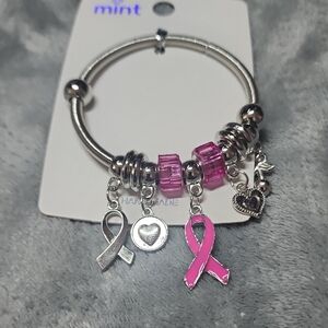 Pink Ribbon Stretchy Charm Bracelet - Awareness Jewelry